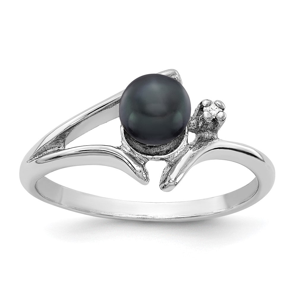 14k White Gold 5mm Black FW Cultured Pearl AAA Diamond ring