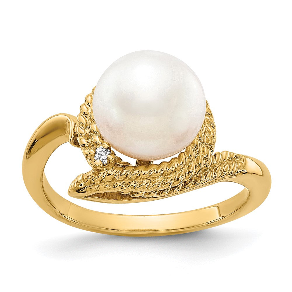 14k 8.5mm FW Cultured Pearl A Diamond ring