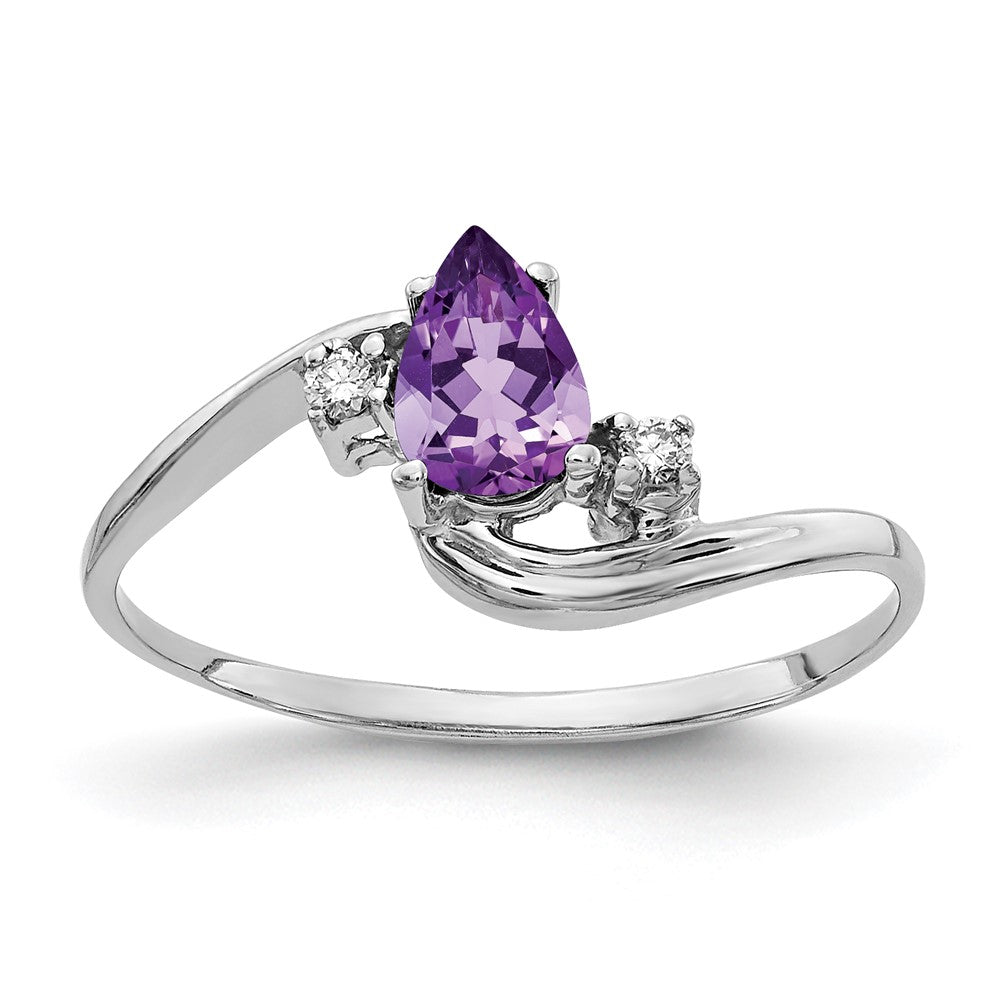14k White Gold 6x4mm Pear Amethyst A Diamond ring