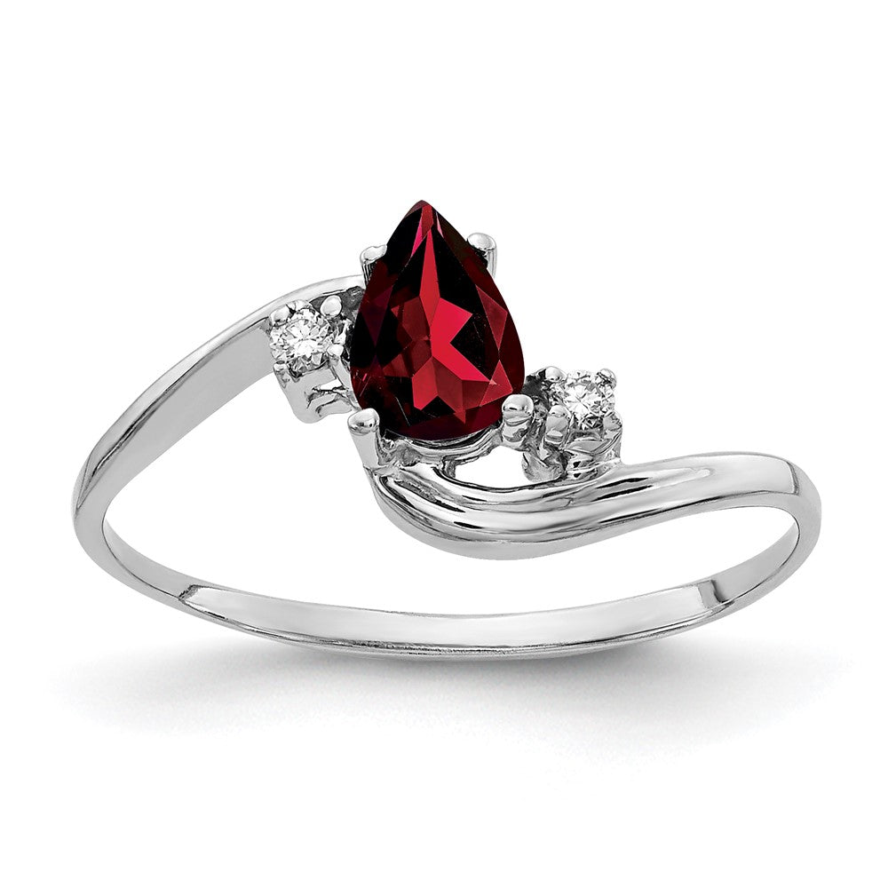 14k White Gold 6x4mm Pear Garnet AAA Diamond ring
