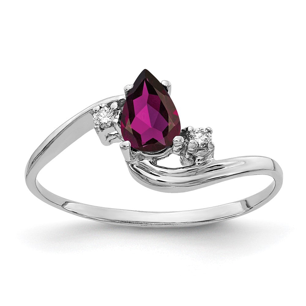 14k White Gold 6x4mm Pear Rhodolite Garnet VS Diamond ring