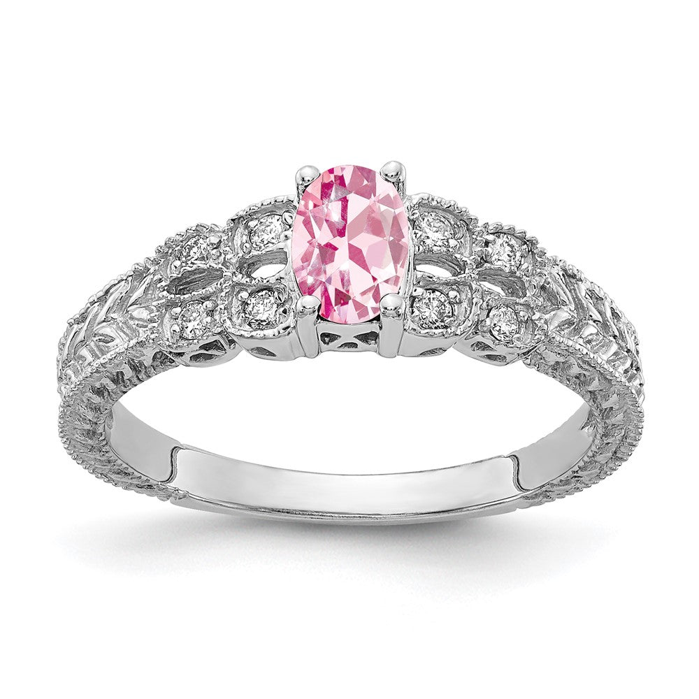 14k White Gold 6x4mm Oval Pink Tourmaline AA Diamond ring