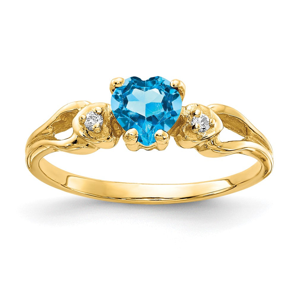 14k 5mm Heart Blue Topaz VS Diamond ring