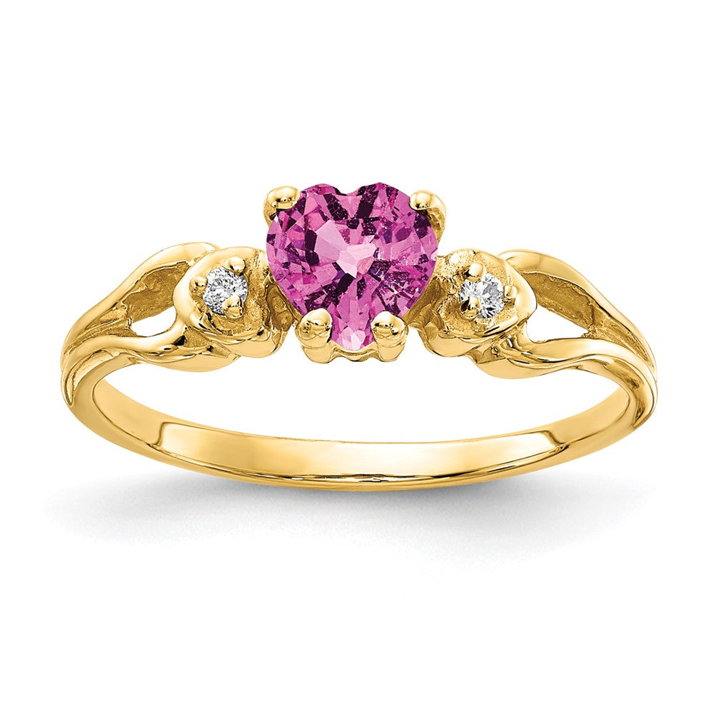 14k 5mm Heart Pink Sapphire VS Diamond ring