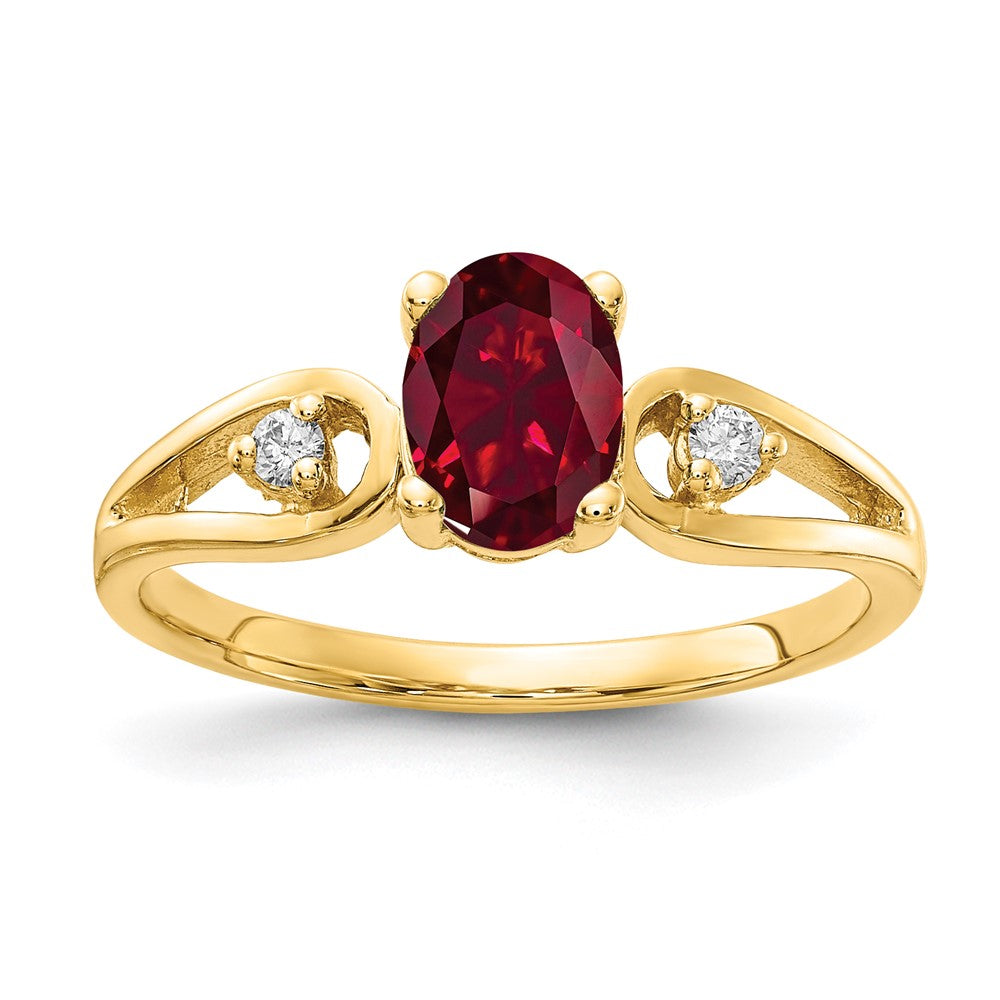 14k 7x5mm Oval Created Ruby VS Diamond ring
