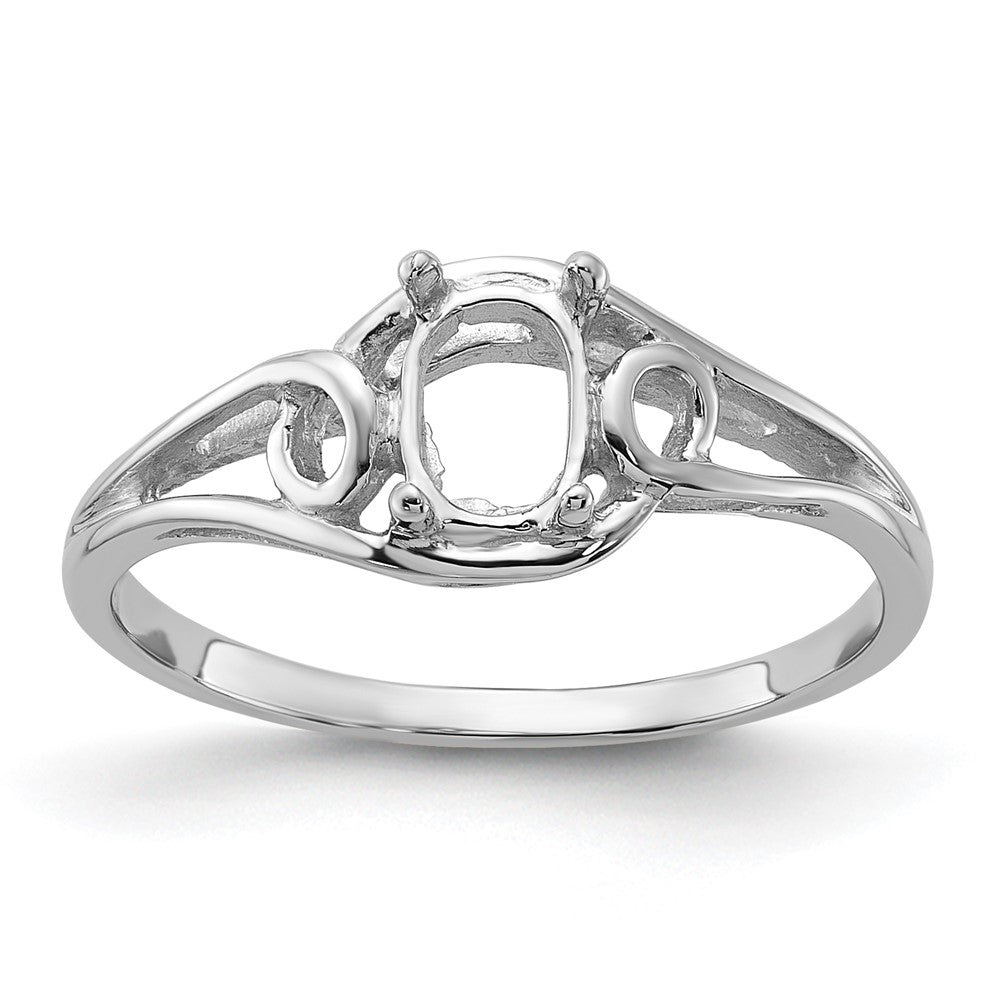 14k White Gold Polished 6x4 Oval Gemstone Ring Mounting