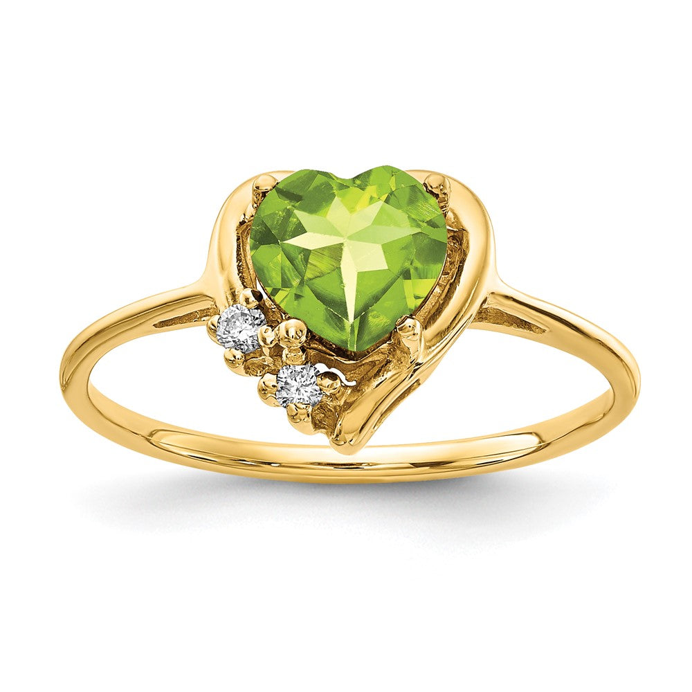 14k 6mm Heart Peridot AAA Diamond ring