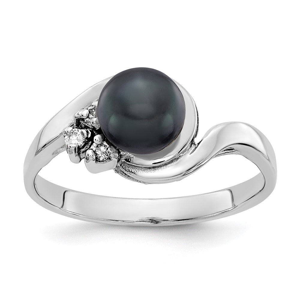 14k White Gold 6mm Black FW Cultured Pearl A Diamond Ring
