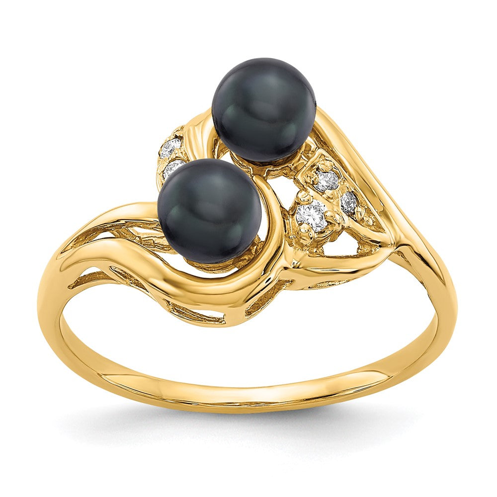 14k 4.5mm Black FW Cultured Pearl A Diamond ring