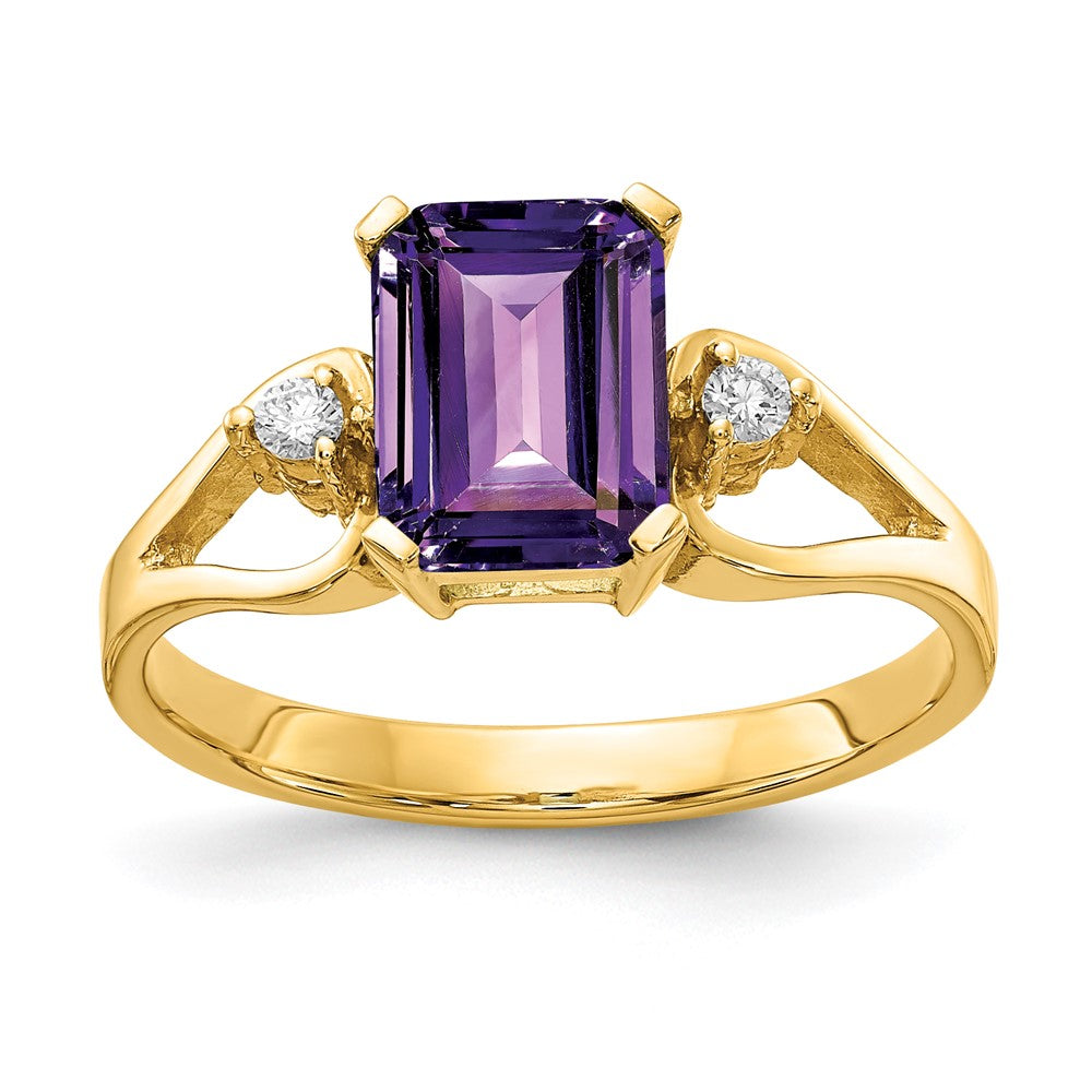 14k 8x6mm Emerald Cut Amethyst AA Diamond ring
