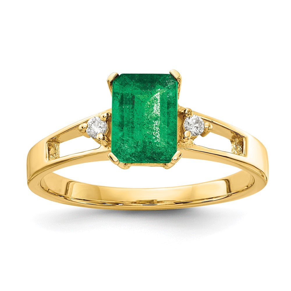 14k 7x5mm Emerald Cut Emerald AAA Diamond ring