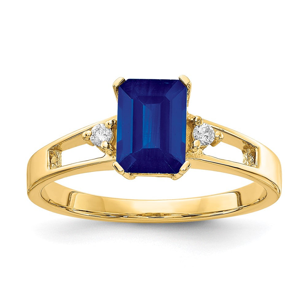 14k 7x5mm Emerald Cut Sapphire A Diamond ring