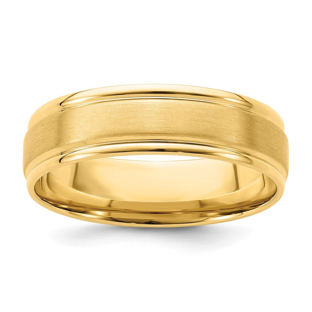 14k Yellow Gold Standard Comfort Fit Polished Brush Satin Fancy Band