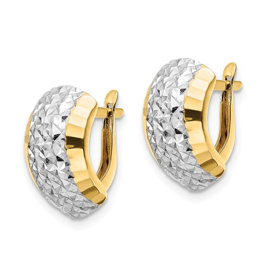 14k with White Rhodium Diamond-cut Hinged Earrings