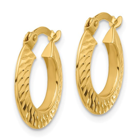 14K Polished and Diamond-cut Knife Edge Hoop Earrings