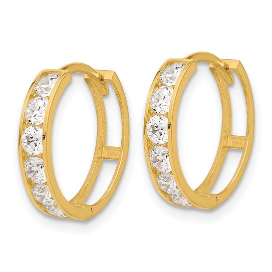 14k Polished CZ 4x16mm Huggie Hoop Earrings