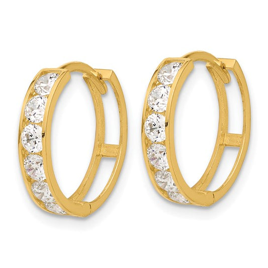 14k Polished CZ 4x16mm Huggie Hoop Earrings