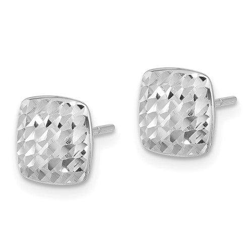 14K White Gold Diamond Cut Square Post Earrings