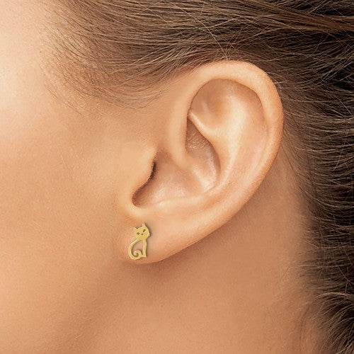 14K Polished Cat Post Earrings