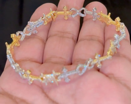 10K YELLOW WHITE GOLD 2.50 CARAT NATURAL DIAMOND 8 INCHES 10 MM BRACELET