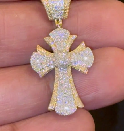 10K YELLOW GOLD .50 CARAT 1.50 INCHES NATURAL DIAMOND CROSS PENDANT CHARM