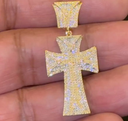 10K YELLOW GOLD .50 CARAT 1.50 INCHES NATURAL DIAMOND CROSS PENDANT CHARM