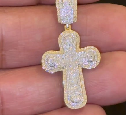 10K YELLOW GOLD .50 CARAT 1.50 INCHES NATURAL DIAMOND CROSS PENDANT CHARM
