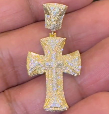 10K YELLOW GOLD .50 CARAT 1.50 INCHES NATURAL DIAMOND CROSS PENDANT CHARM