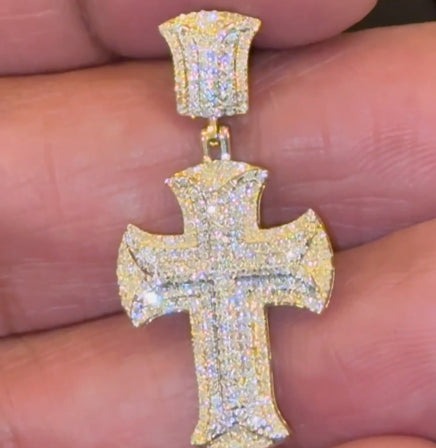 10K YELLOW GOLD .50 CARAT 1.25 INCHES NATURAL DIAMOND CROSS PENDANT CHARM