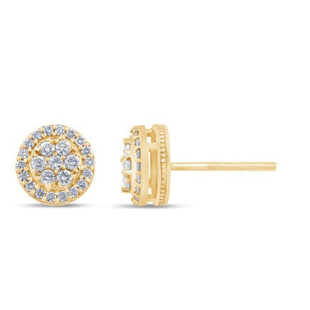 10K YELLOW GOLD .75 CARAT 9 MM 100% GENUINE DIAMONDS MENS/WOMENS EARRING STUDS