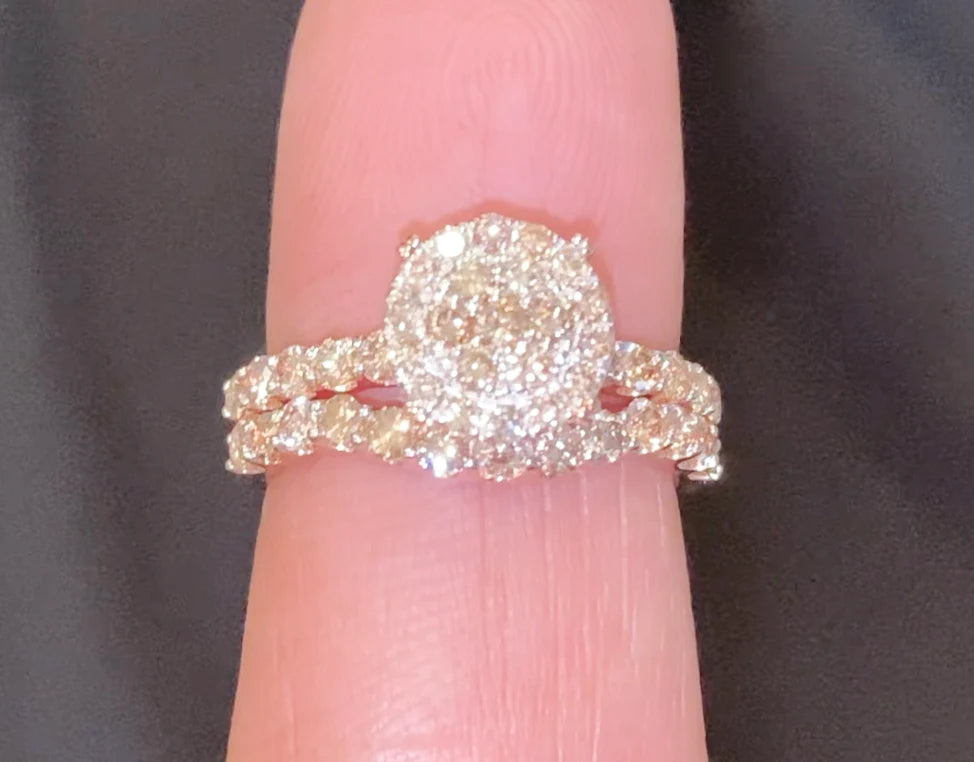 10K ROSE GOLD 1.75 CARAT WOMEN REAL DIAMOND ENGAGEMENT RING WEDDING BAND RING SET