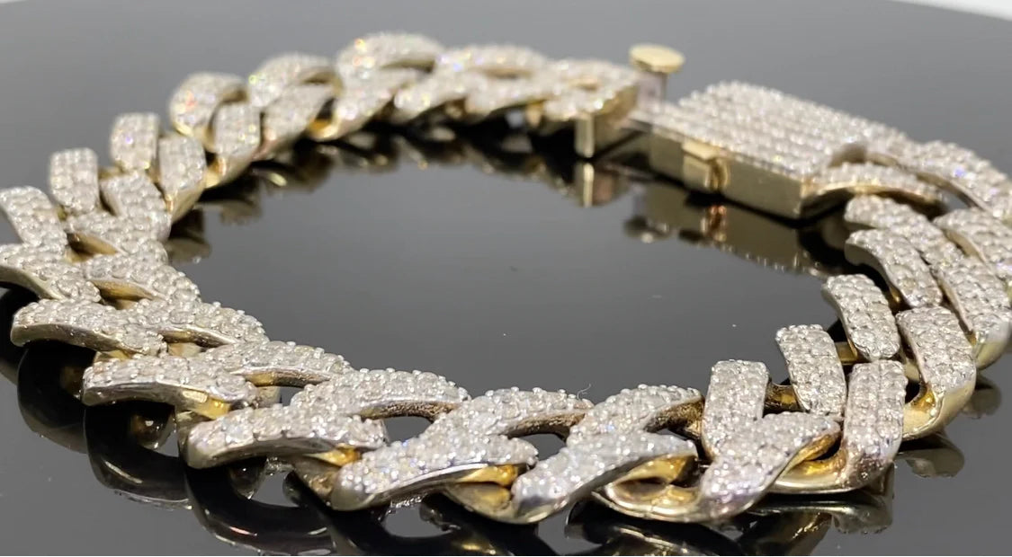 10K YELLOW GOLD 12 CARAT REAL DIAMOND 67 GRAMS 15MM 8.75 INCHES CUBAN LINK BRACELET