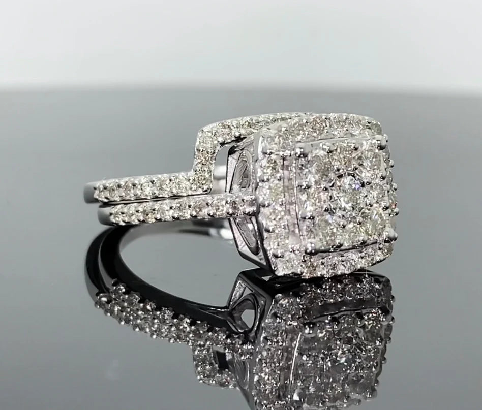 10K WHITE GOLD 1.25 CARAT WOMEN REAL DIAMOND ENGAGEMENT RING WEDDING BAND BRIDAL SET