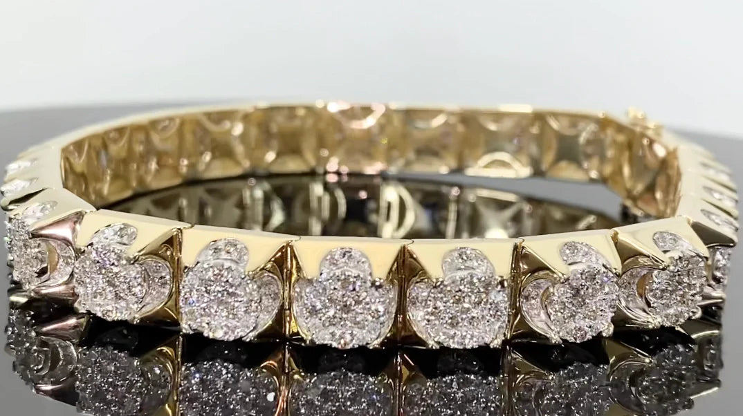 10K YELLOW WHITE GOLD 7.50 CARAT REAL DIAMOND 42.25 GRAMS 9 INCHES 10 MM BRACELET