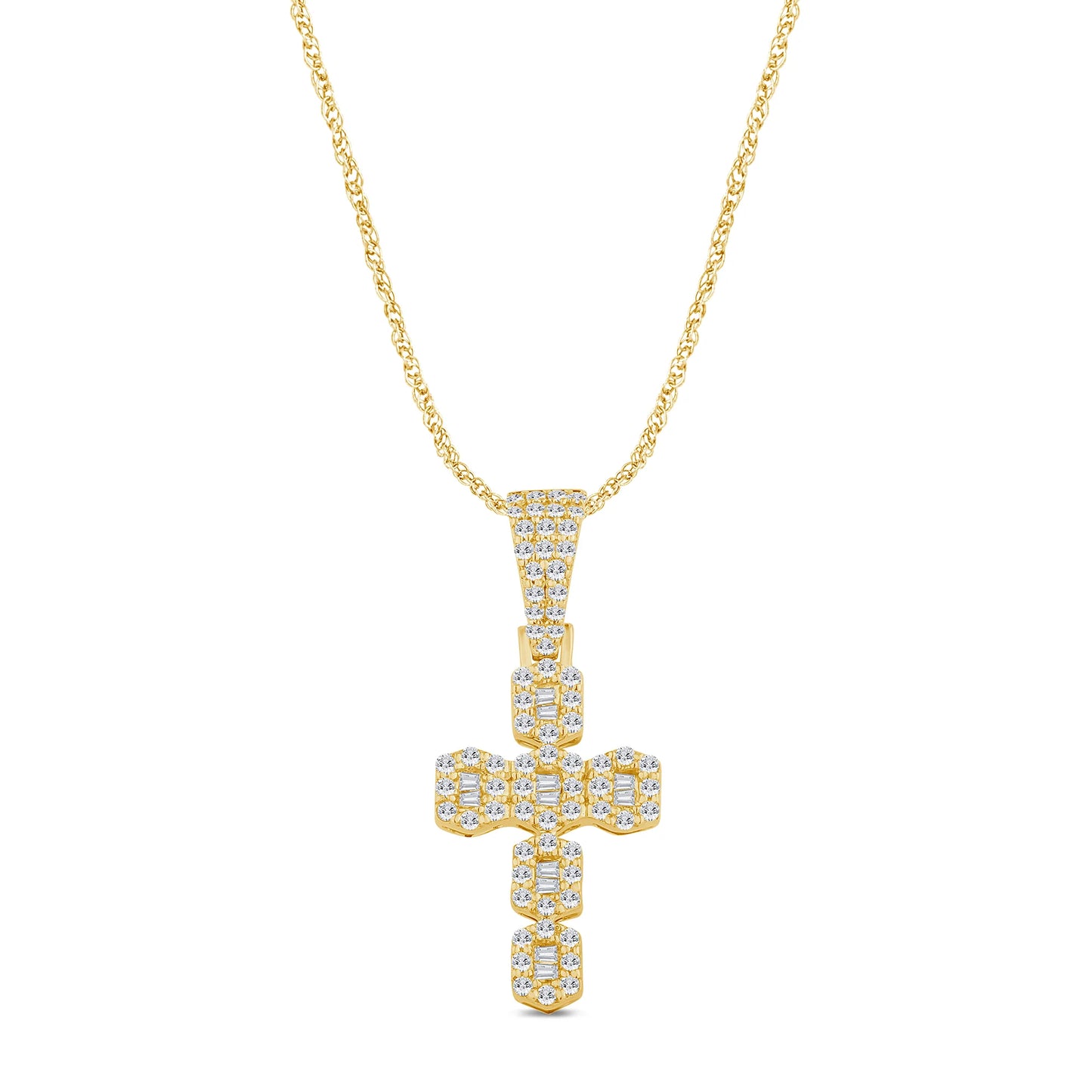 10K YELLOW GOLD .60 CARAT 1.15 INCHES REAL DIAMOND MEN CROSS PENDANT CHARM CROSS