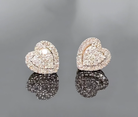 10K YELLOW GOLD .60 CARAT REAL DIAMOND HEART EARRINGS & PENDANT NECKLACE SET WITH YELLOW GOLD CHAIN / SKU SET00103-YG