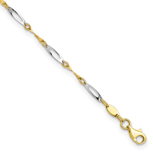 Leslie's 10K Two-tone Polished Fancy Link 1in ext. Anklet
