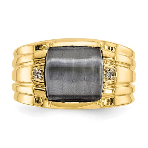10k Gray Cats Eye and .01ct Diamond Mens Ring