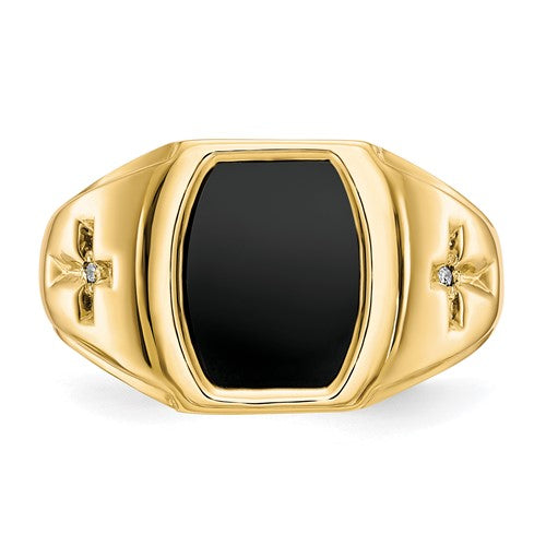 10k Onyx and .01ct Diamond Mens Cross Ring
