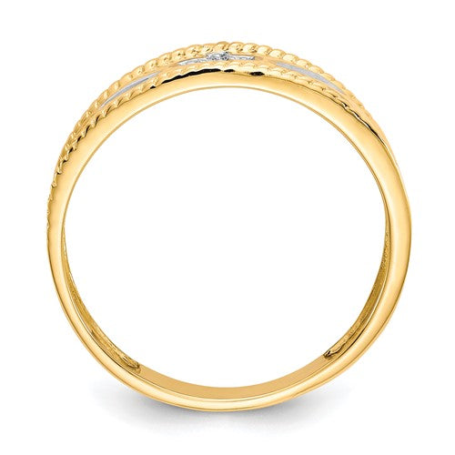 10k and Rhodium .01ct. Diamond Trio Men's Cross Wedding Band