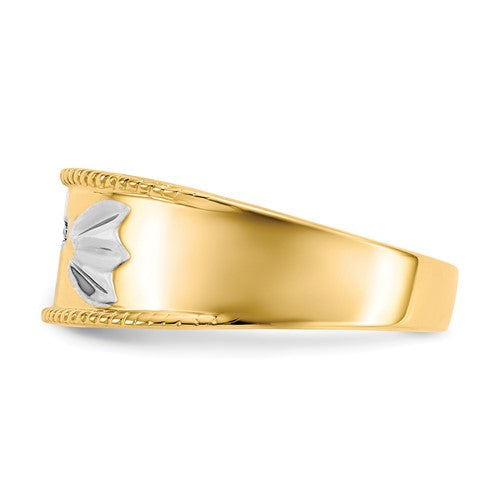 10k and Rhodium .01ct. Diamond Trio Men's Cross Wedding Band