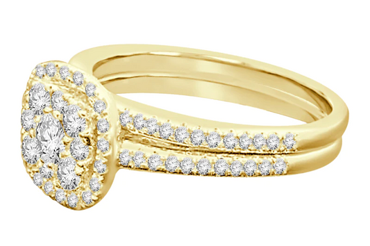 10K YELLOW GOLD 1 CARAT WOMENS REAL DIAMOND ENGAGEMENT RING WEDDING BAND SET