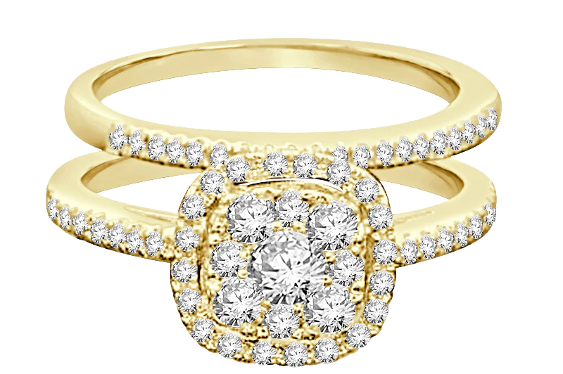 10K YELLOW GOLD 1 CARAT WOMENS REAL DIAMOND ENGAGEMENT RING WEDDING BAND SET