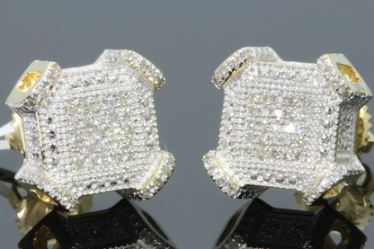 .35 CARAT REAL DIAMONDS STERLING SILVER YELLOW GOLD PLATING UNISEX 10 MM 100% REAL DIAMONDS EARRINGS STUDS