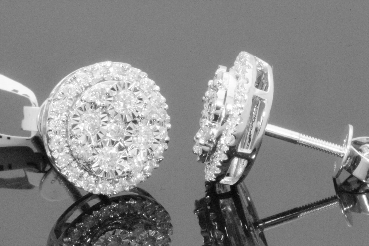 10K WHITE GOLD .60 CARAT MENS/WOMENS 8 MM 100% GENUINE DIAMONDS EARRING STUDS