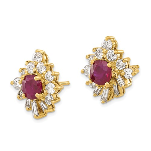18k Yellow Gold fancy Ruby and Diamond Post Earrings