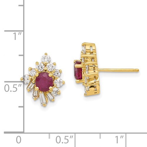 18k Yellow Gold fancy Ruby and Diamond Post Earrings