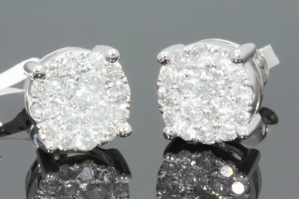 10K WHITE GOLD 1.25 CARAT UNISEX 9 MM 100% GENUINE DIAMONDS EARRING STUDS