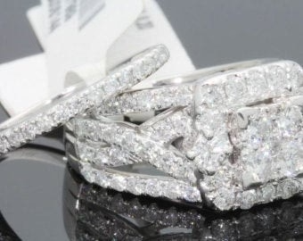 10K WHITE GOLD 3.25 CARAT WOMEN REAL DIAMOND ENGAGEMENT RING WEDDING BAND RING SET