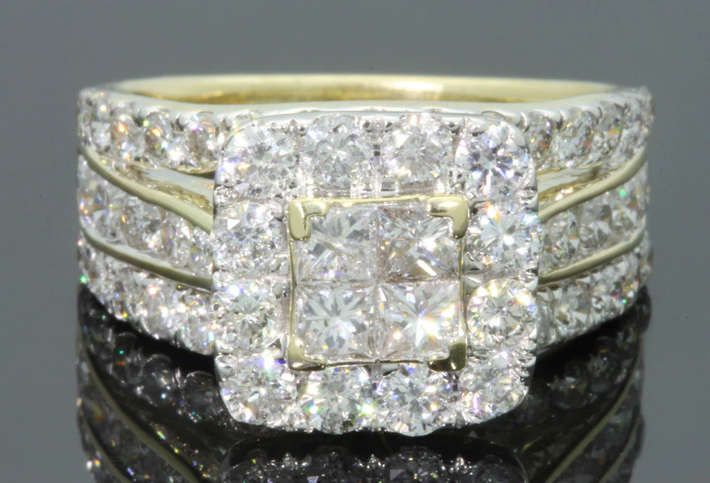 10K YELLOW GOLD 3.25 CARAT WOMEN PRINCESS DIAMOND ENGAGEMENT RING WEDDING BRIDAL / SKU RG26342-YG